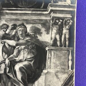 Vintage Print Black & white Michelangelo Delphica Cappella Sistina 8” X10”